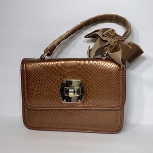 NWT Talbots Copper Gold Leather Purse with Velvet Bow Handle‎